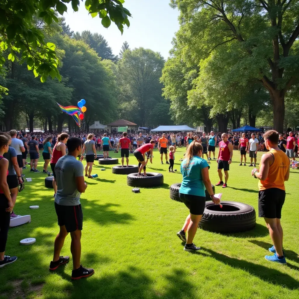 Participantes realizando ejercicios en equipo para mejorar su resistencia.